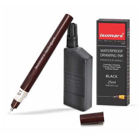 Isomars Technoart 0.1mm Technical Drawing Pen with Waterproof Black Ink Set