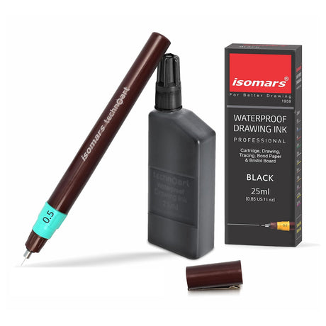 Isomars Technoart 0.5mm Fineliner Pen with Waterproof Black Drawing Ink Set