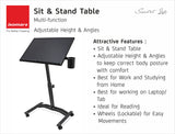 Isomars Metal Multipurpose Laptop Table Study Desk, Caster Lockable Wheels, & Height Adjustable For Breakfast Table, Work From Home & Online Classes (Black)