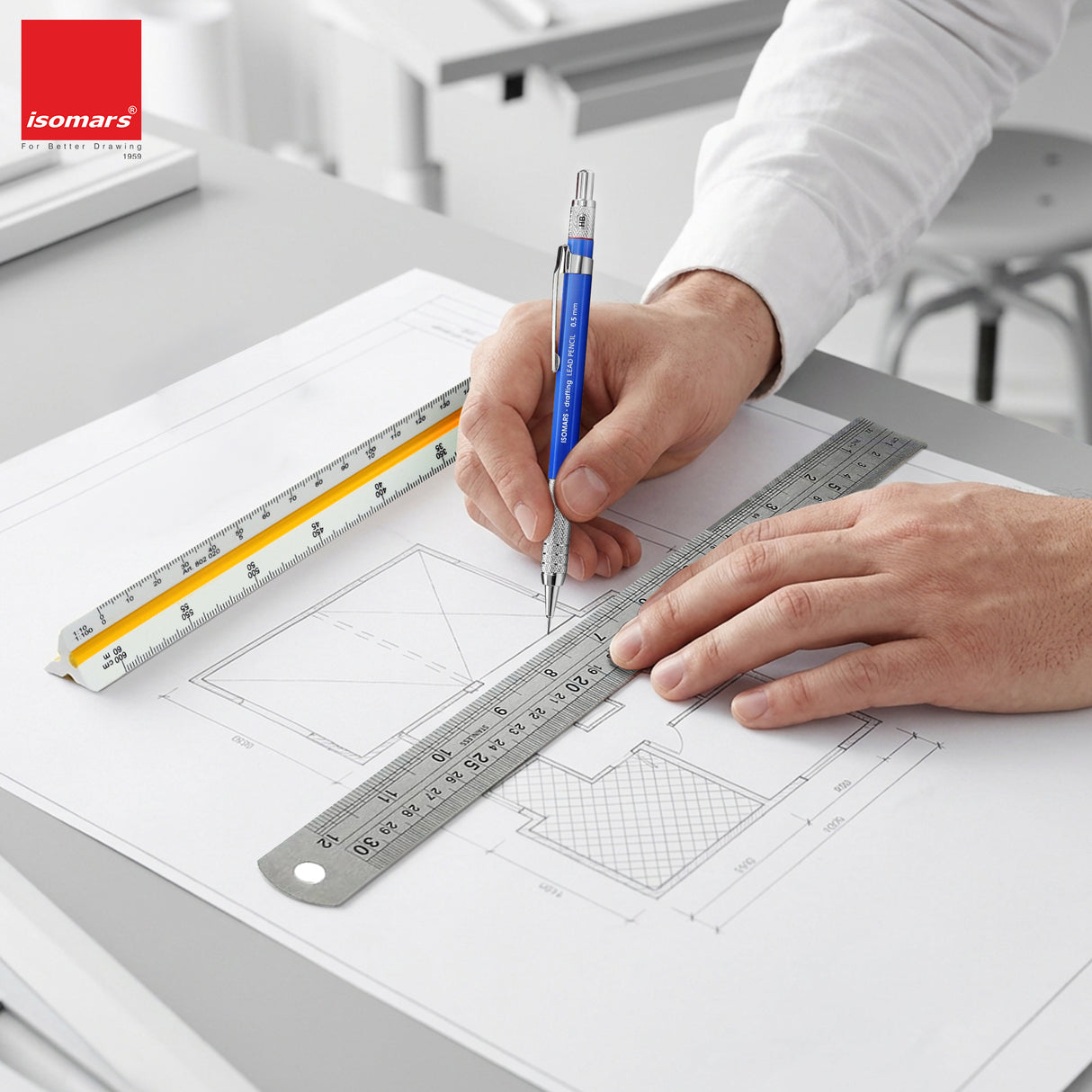 Isomars Triangular Scale 12 Inch with Stainless Steel Measuring Ruler 12 Inch Combo Set | Architect & Engineering Drafting Ruler | Multi-Scale Metric Drawing Tool for Students & Professionals