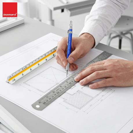 Isomars Triangular Scale 12 Inch with Stainless Steel Measuring Ruler 12 Inch Combo Set | Architect & Engineering Drafting Ruler | Multi-Scale Metric Drawing Tool for Students & Professionals - Isomars