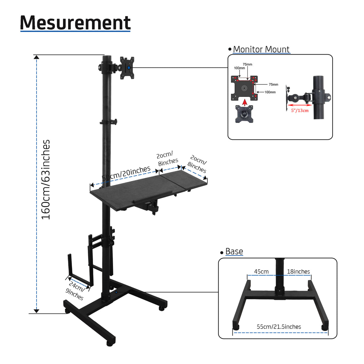 Isomars Computer Standing Desktop Workstation with Monitor Mount Adjustable Height with Keyboard & Mouse Tray Space for CPU Holder, Sit Stand Table Comes with Wheels for Easy to Move.