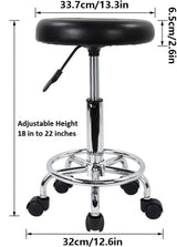 Isomars Drafting Stool, Adjustable Height 18-22 Inches, Black Swivel Seat with Wheels, Chrome Metal Base, 33cm Diameter