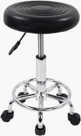 Isomars Drafting Stool, Adjustable Height 18-22 Inches, Black Swivel Seat with Wheels, Chrome Metal Base, 33cm Diameter
