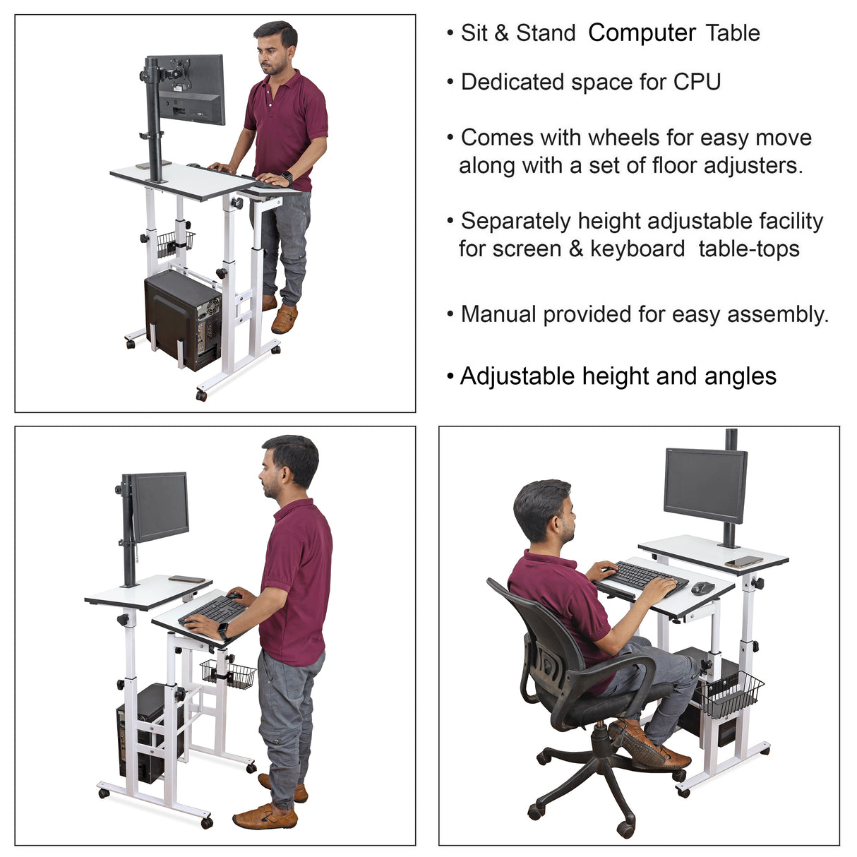 Isomars Desktop & Laptop Multipurpose Table and Adjustable Height & angles, Computer Workstation, Monitor Arm Pipe - Useful for Using Gadgets Like Desktop, Laptop Made In India (WHITE)