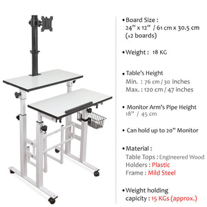 Isomars Desktop & Laptop Multipurpose Table and Adjustable Height & angles, Computer Workstation, Monitor Arm Pipe - Useful for Using Gadgets Like Desktop, Laptop Made In India (WHITE)