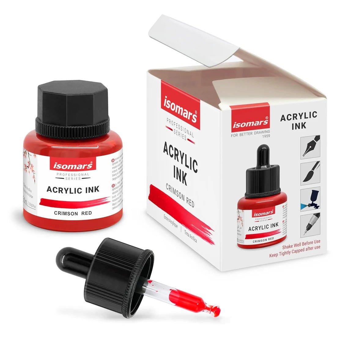 Acrylic Ink 35ml - Red – Waterproof, Fast-Drying, Rich Pigment – Ideal for Calligraphy, Drawing, Painting, and Mixed Media Art - Isomars