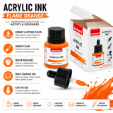 Acrylic Ink Orange 35ml | Waterproof Fast-Drying Artist Ink for Calligraphy, Painting, Airbrush & Mixed Media Art - Isomars