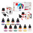 Acrylic Ink Set of 12 Colors with Dropper | Waterproof, Lightfast Professional Artist Inks for Canvas, Fabric, Illustration & Airbrush - Isomars