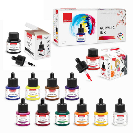 acrylic ink set of 12 colors with dropper