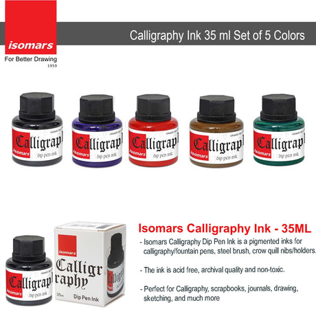 Calligraphy Dip Pen Ink (Set of 5) with Plastic Oblique Holder - Isomars