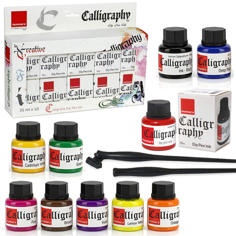 Calligraphy Ink (Set of 10) with FREE Straight and Oblique Holders - Isomars
