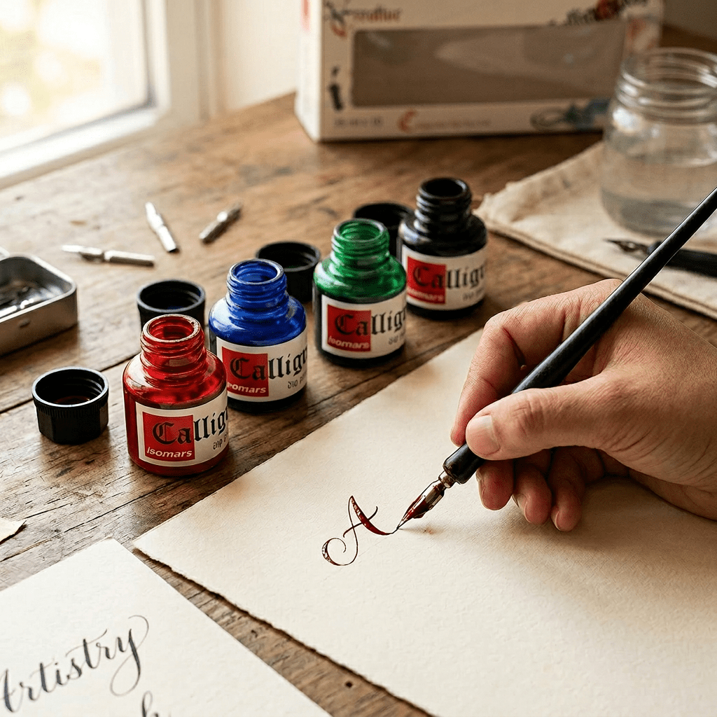 Calligraphy Ink (Set of 10) with FREE Straight and Oblique Holders - Isomars