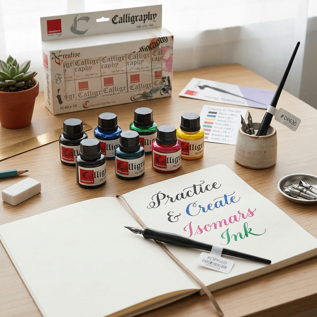 Calligraphy Ink (Set of 10) with FREE Straight and Oblique Holders - Isomars