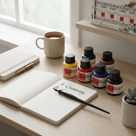 Calligraphy Ink (Set of 10) with FREE Straight and Oblique Holders - Isomars