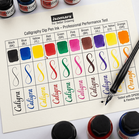 Calligraphy Ink (Set of 10) with FREE Straight and Oblique Holders - Isomars