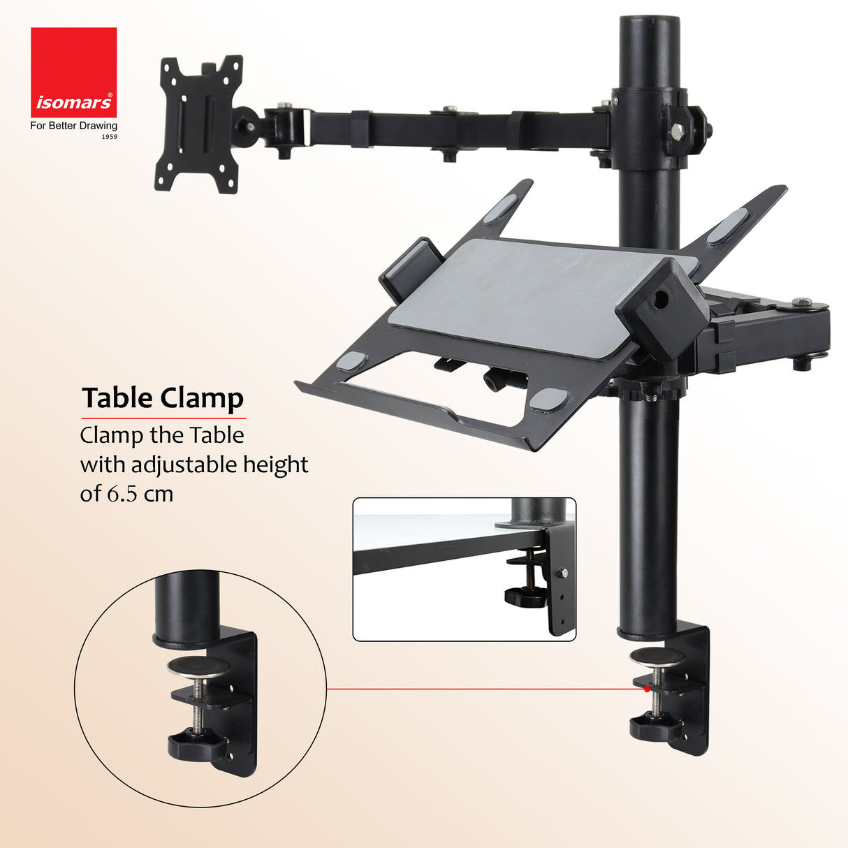 Isomars Laptop and Monitor Table Stand - Adjustable Height & Angles and Sides (Laptop & Monitor Mount)