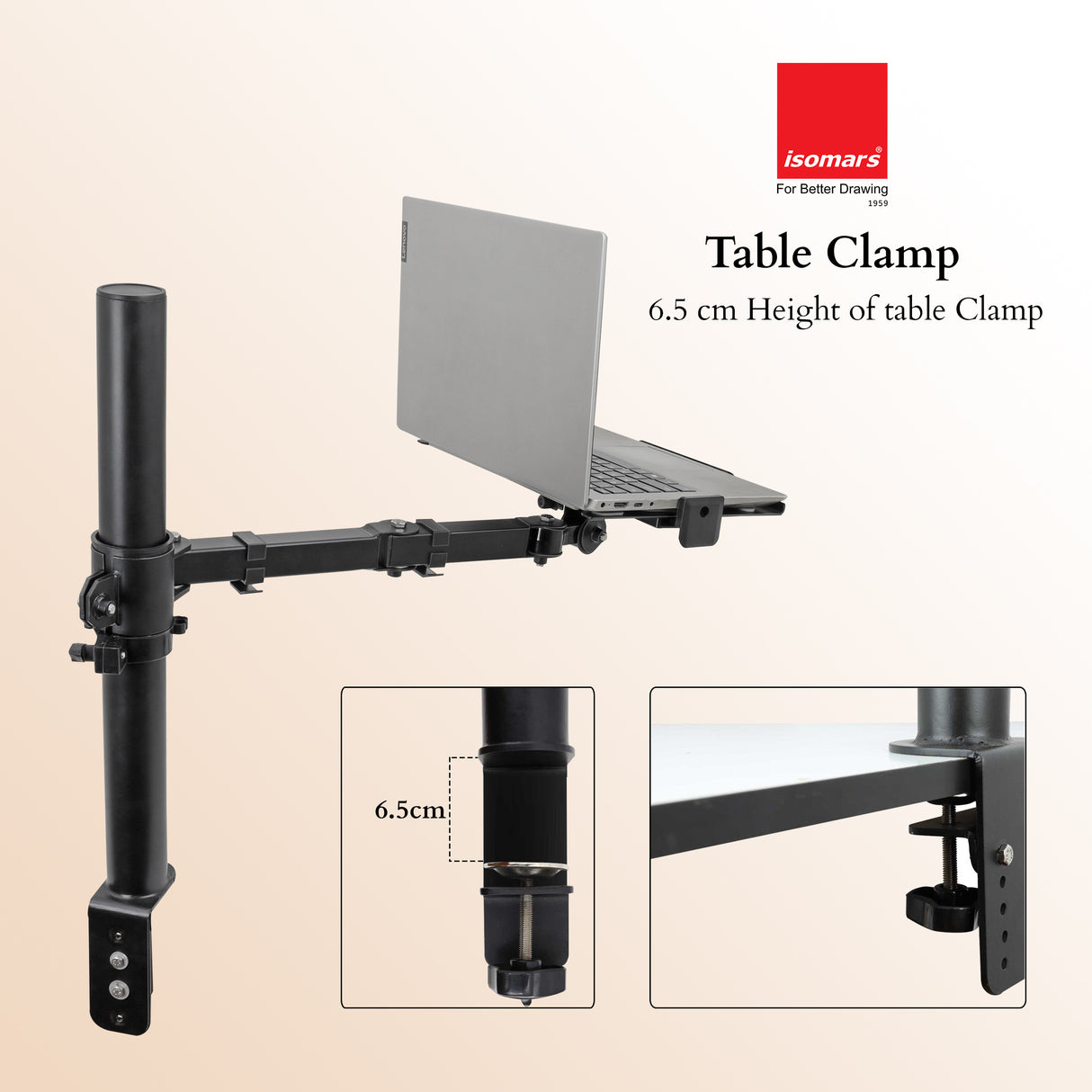 Isomars Laptop Mount Stand - Adjustable Height & Angles. Suitable for Laptop Size from 12 inches to 17 inches (30cm to 43cm).