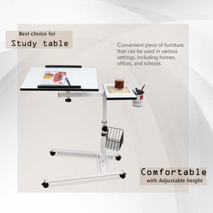 Isomars Metal 360° Rotatable Table Laptop Table Study Desk, Caster Lockable Wheels, & Height Adjustable for Breakfast Table, Work from Home & Online Classes