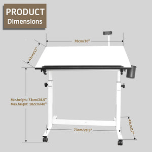 Isomars Multipurpose Laptop Table Study Desk Drawing Table, Caster Lockable Wheels, Adjustable Height and Angle for Work from Home, Office, Bedroom