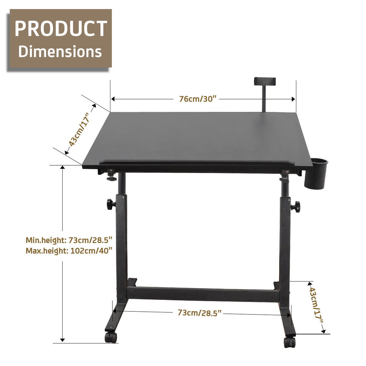 Isomars Multipurpose Laptop Table Study Desk Drawing Table, Caster Lockable Wheels, Adjustable Height and Angle for Work from Home, Office, Bedroom - Black (Alloy Steel)