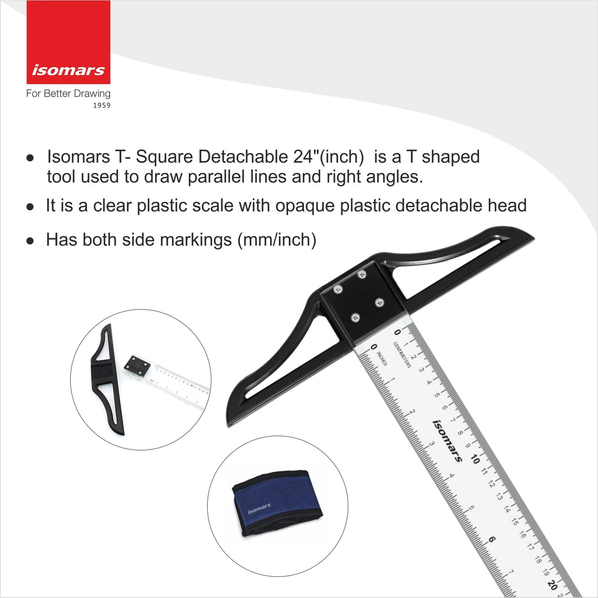 Drawing & Drafting Board(A2 size- 18.5" x 25.5") with Detachable T-Square Scale - Isomars