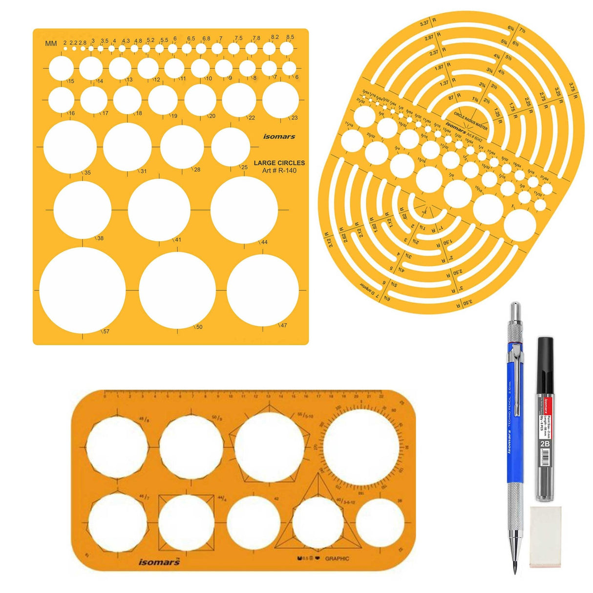 General Purpose Circles Templates & 2MM Mechanical Pencil Combo - Isomars