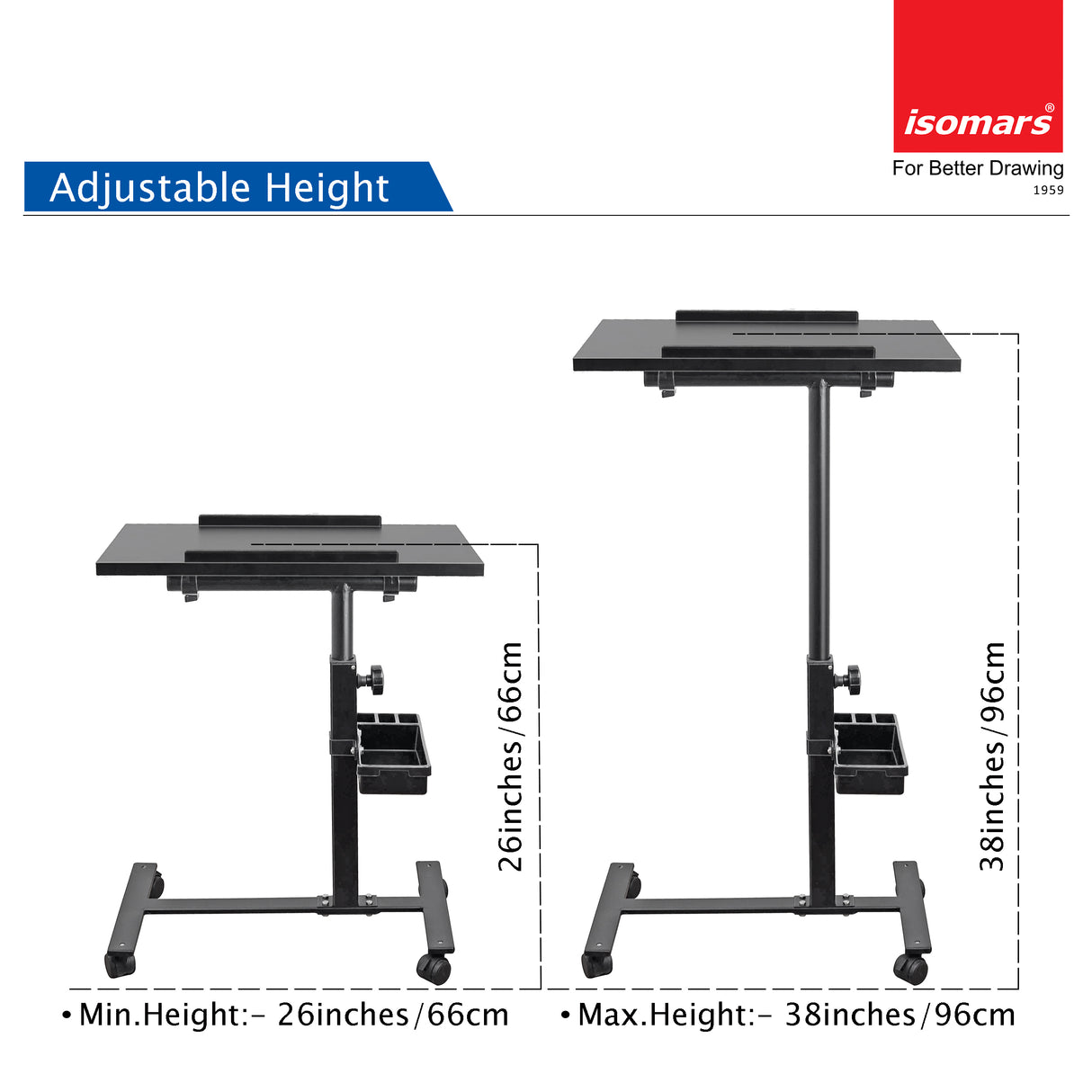 Isomars Multipurpose Laptop Table Study Desk, Lockable Wheels, & Adjustable Height And Angle For Breakfast Table, Wfh & Online Classes (Black)