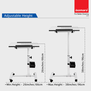 Isomars Multipurpose Laptop Table Study Desk, Lockable Wheels, & Adjustable Height And Angle For Breakfast Table, Wfh & Online Classes (White)