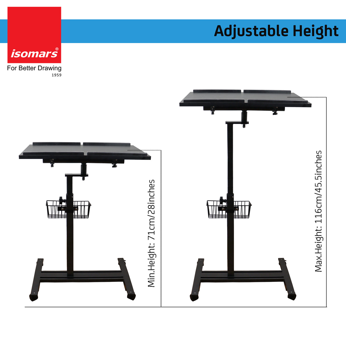 Isomars Multipurpose Laptop Table Hospital Table Study Desk, Caster Lockable Wheels, & Height Adjustable for Breakfast Table, Work from Home & Online Classes (Table Top - 24'' x 16'')