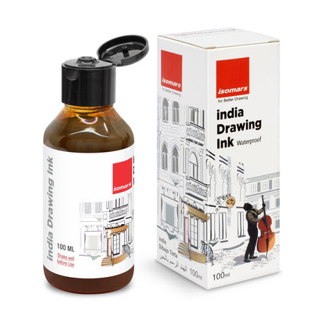 India Waterproof Drawing Ink - 100ML Fadeproof, Non-Toxic, Professional Art Supplies - Isomars