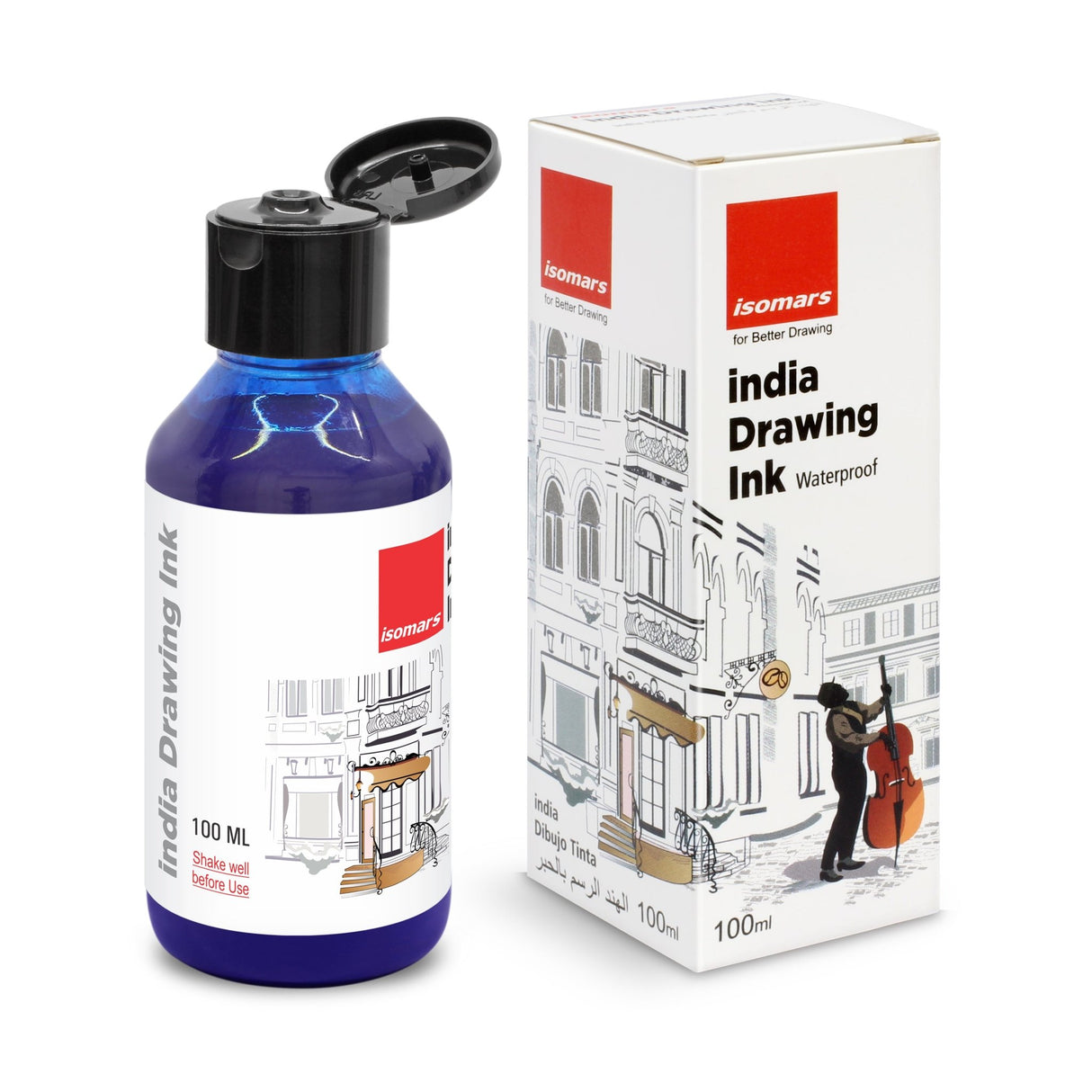 India Waterproof Drawing Ink - 100ML Fadeproof, Non-Toxic, Professional Art Supplies - Isomars