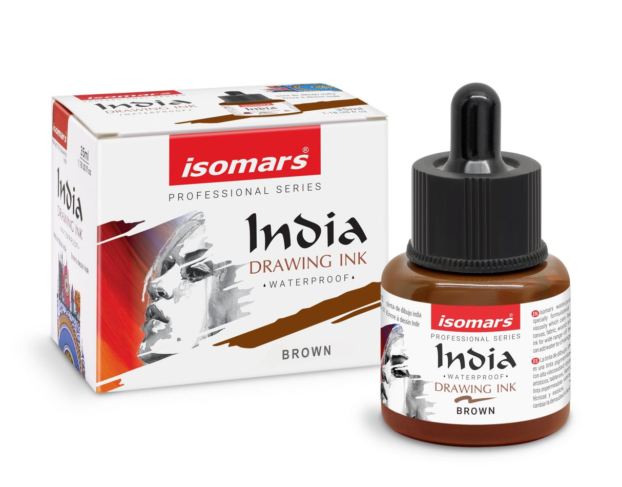 India Waterproof Drawing Ink 35ml | Permanent Lightfast Artist Ink for Illustration, Calligraphy, Airbrush & Fine Art (Multi Colors) - Isomars