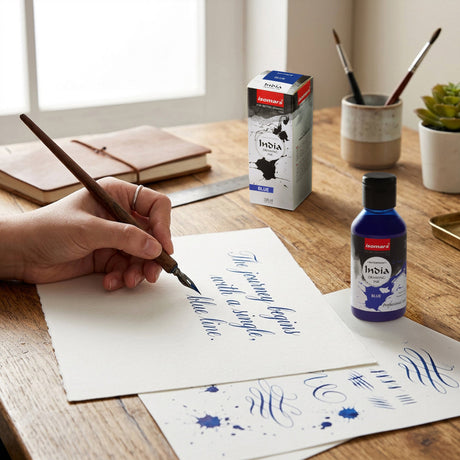 India Waterproof Drawing Ink Blue 100ml | Permanent Lightfast Artist Ink for Calligraphy, Airbrush, Illustration & Fabric Painting - Isomars