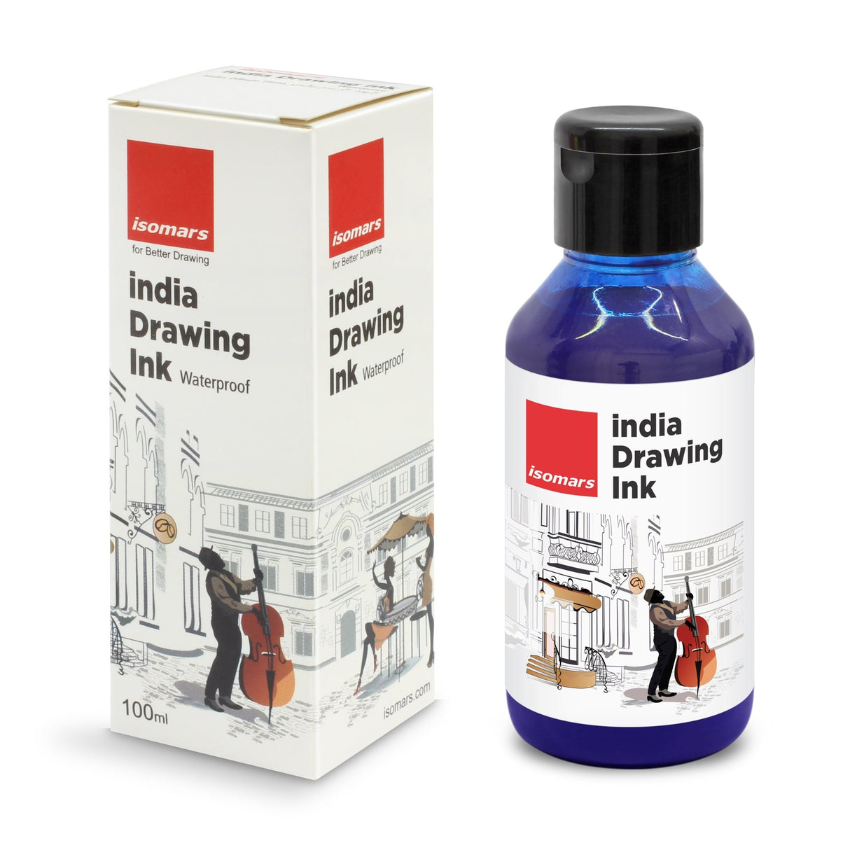 India Waterproof Drawing Ink Blue 100ml | Permanent Lightfast Artist Ink for Calligraphy, Airbrush, Illustration & Fabric Painting - Isomars