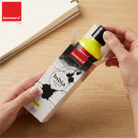 India Waterproof Drawing Ink Lemon Yellow 100ml | Permanent Lightfast Artist Ink for Calligraphy, Airbrush, Illustration & Fabric Painting - Isomars