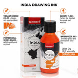 India Waterproof Drawing Ink Orange 100ml | Permanent Lightfast Artist Ink for Calligraphy, Airbrush, Illustration & Fabric Painting - Isomars