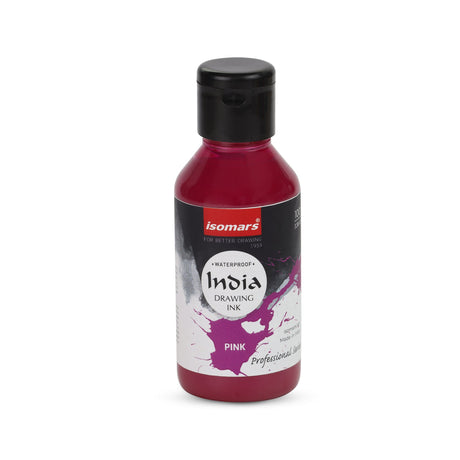 India Waterproof Drawing Ink Pink 100ml | Permanent Lightfast Artist Ink for Calligraphy, Airbrush, Illustration & Fabric Painting - Isomars