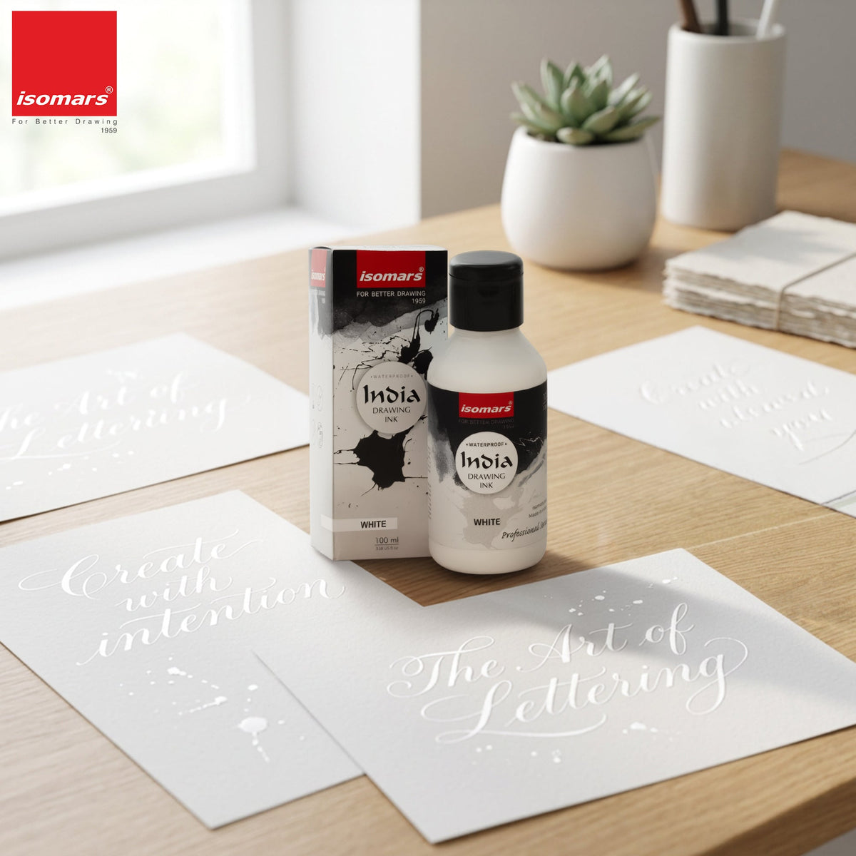 India Waterproof Drawing Ink White 100ml | Permanent Lightfast Artist Ink for Calligraphy, Airbrush, Illustration & Fabric Painting - Isomars