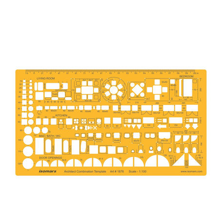 Isomars 1:100 Scale Architectural Drawing Template Stencil - Architect Combination Templates - Isomars