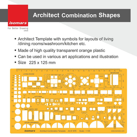 Isomars 1:100 Scale Architectural Drawing Template Stencil - Architect Combination Templates - Isomars