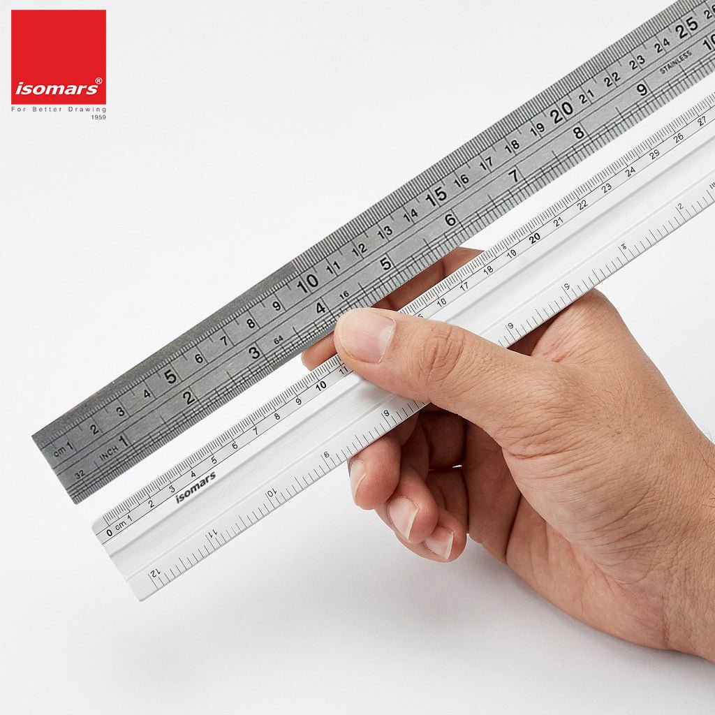 Isomars 12 Inch Aluminium Cutting Ruler & 12 Inch Stainless Steel Scale Combo | Dual Side CM & Inch Markings | Precision Measuring Rulers for Drawing, Drafting, Craft, Office & School Use - Isomars