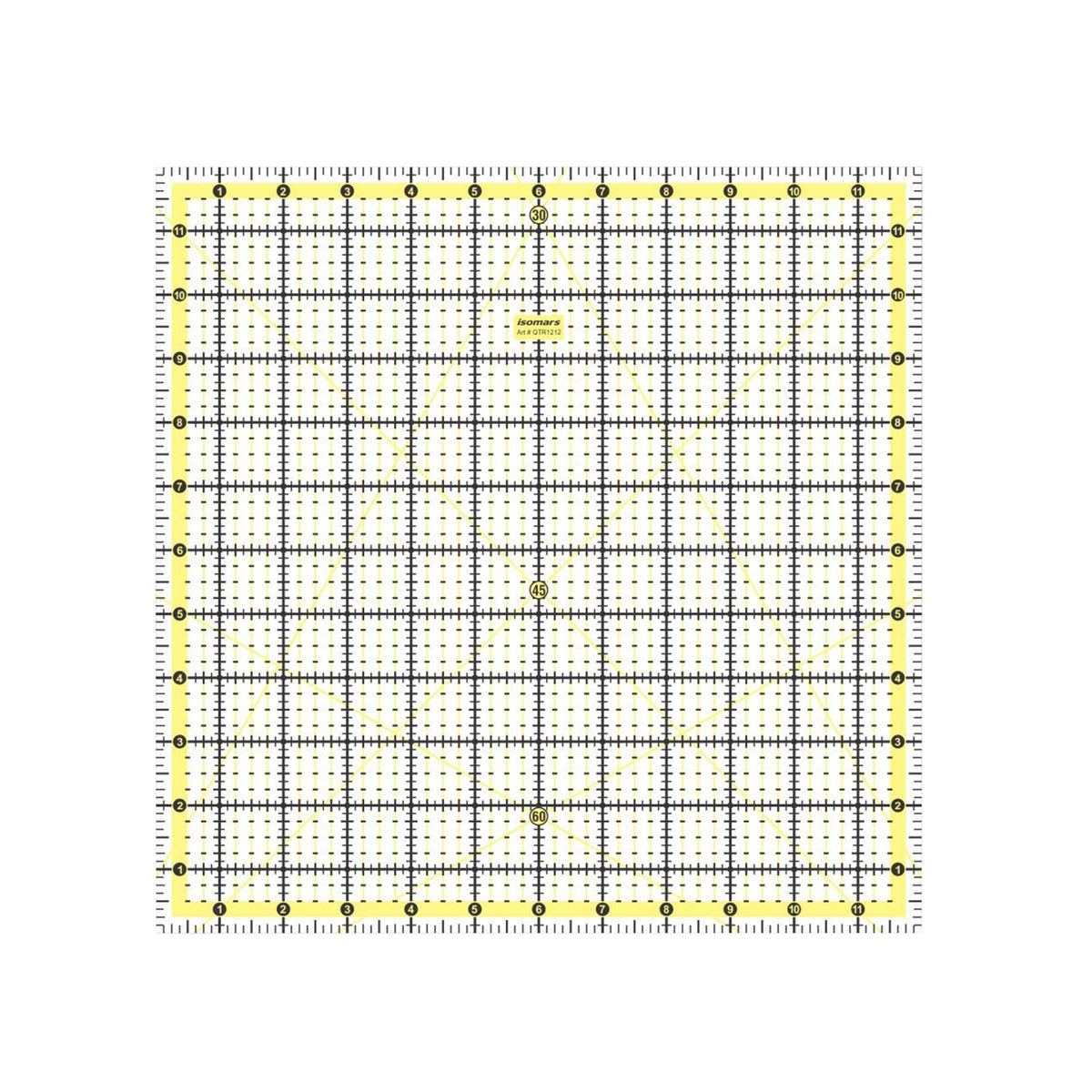 Isomars 12 x 12 Inch Garment Quilting Ruler | 3mm Clear Acrylic - Isomars