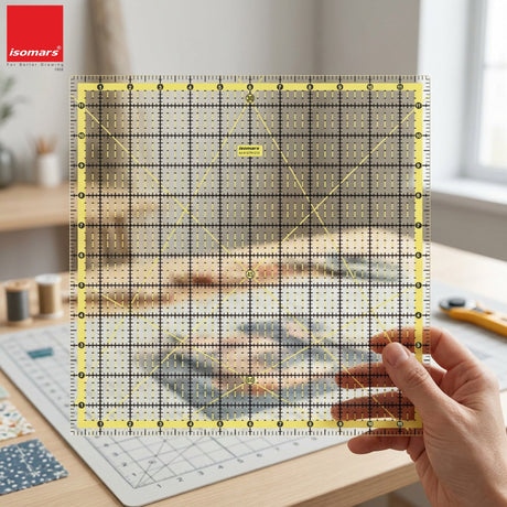 Isomars 12 x 12 Inch Garment Quilting Ruler | 3mm Clear Acrylic - Isomars