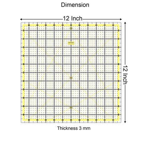 Isomars 12 x 12 Inch Garment Quilting Ruler | 3mm Clear Acrylic - Isomars