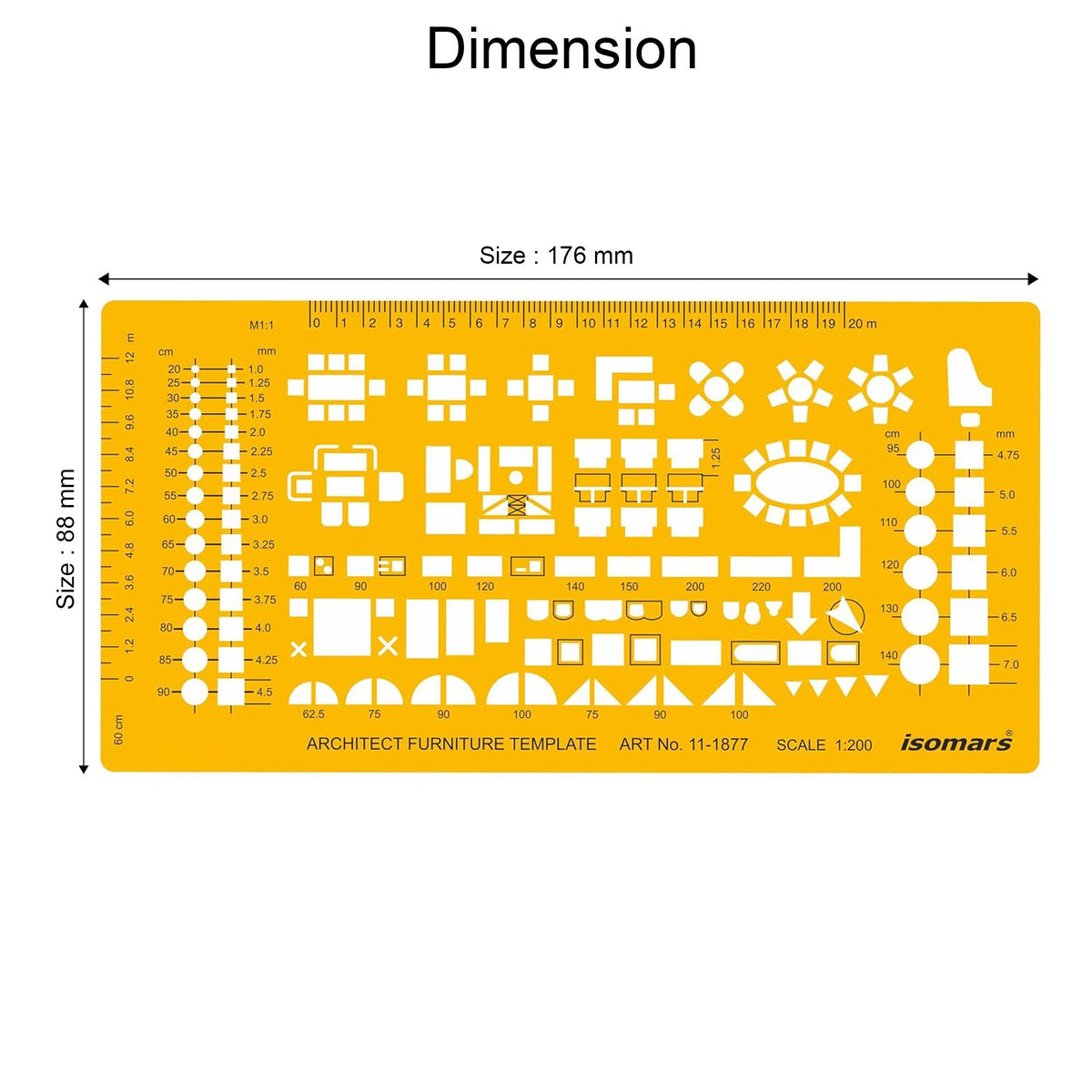 Isomars 1:200 Scale Architectural Drawing Template Stencil (Art 1877) | Furniture Symbols for House Floor Plans, Interior Design, Technical Drafting, Architecture & Engineering - Isomars