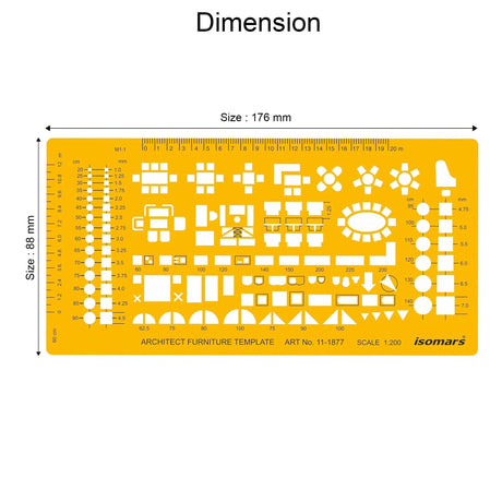 Isomars 1:200 Scale Architectural Drawing Template Stencil (Art 1877) | Furniture Symbols for House Floor Plans, Interior Design, Technical Drafting, Architecture & Engineering - Isomars