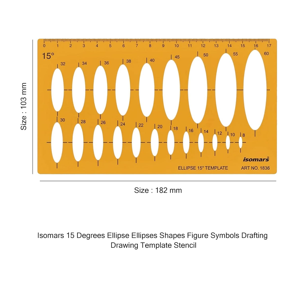 Isomars 15° Ellipse Drawing Flexible Template | Transparent Ellipse Drafting Stencil with Multiple Ellipse Sizes & Metric Scale for Technical Drawing, Architecture, Engineering, Design & Isometric Drawing - Isomars