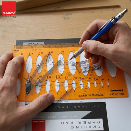Isomars 15° Ellipse Drawing Flexible Template | Transparent Ellipse Drafting Stencil with Multiple Ellipse Sizes & Metric Scale for Technical Drawing, Architecture, Engineering, Design & Isometric Drawing - Isomars