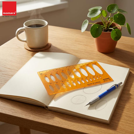 Isomars 15° Ellipse Drawing Flexible Template | Transparent Ellipse Drafting Stencil with Multiple Ellipse Sizes & Metric Scale for Technical Drawing, Architecture, Engineering, Design & Isometric Drawing - Isomars